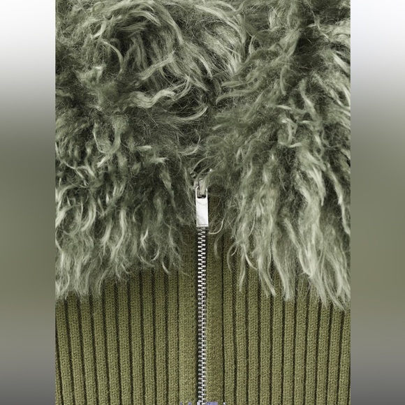 Mango Olive Green Sweater with Faux Fur Collar - Picture 6 of 7